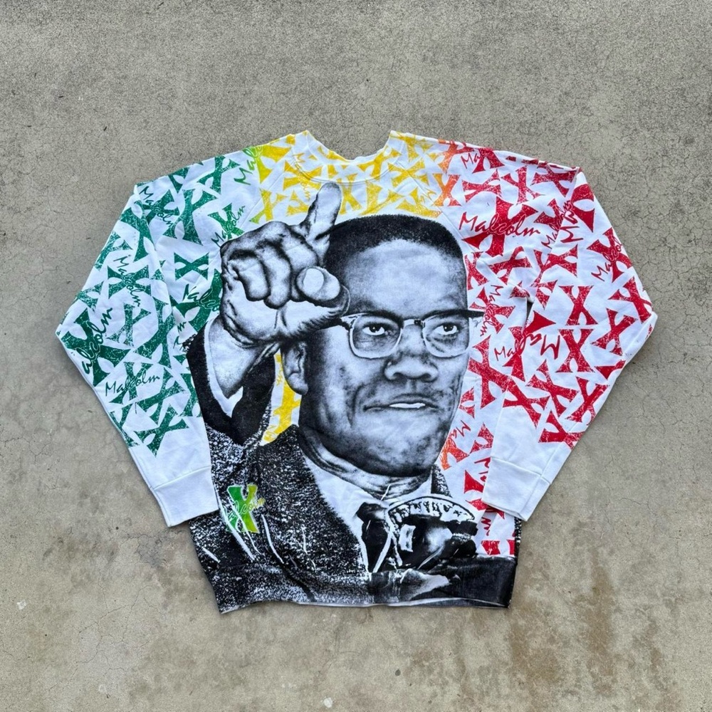 Vintage Malcolm X All Over Print Double Sided Parking Lot Boot Crewneck Sweater